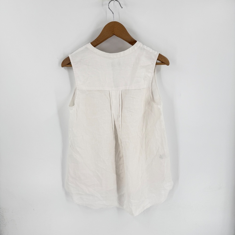 Tommy Bahama Sleeveless Linen Top White Small Embroidered Coastal Beachy Natural - Picture 2 of 6